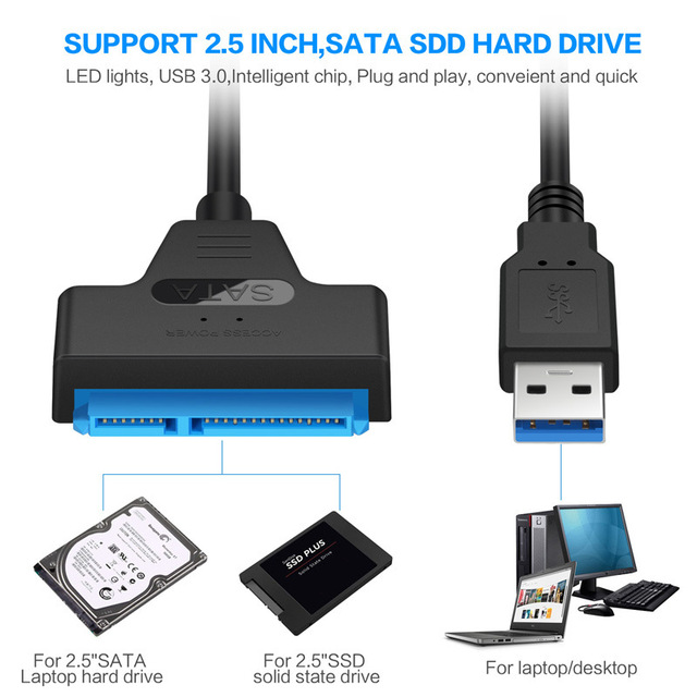 Kabel USB 3.0 do dysku SSD 2.5 z przejściówką SATA - kompatybilny z komputerami i telefonami komórkowymi - Wianko - 3