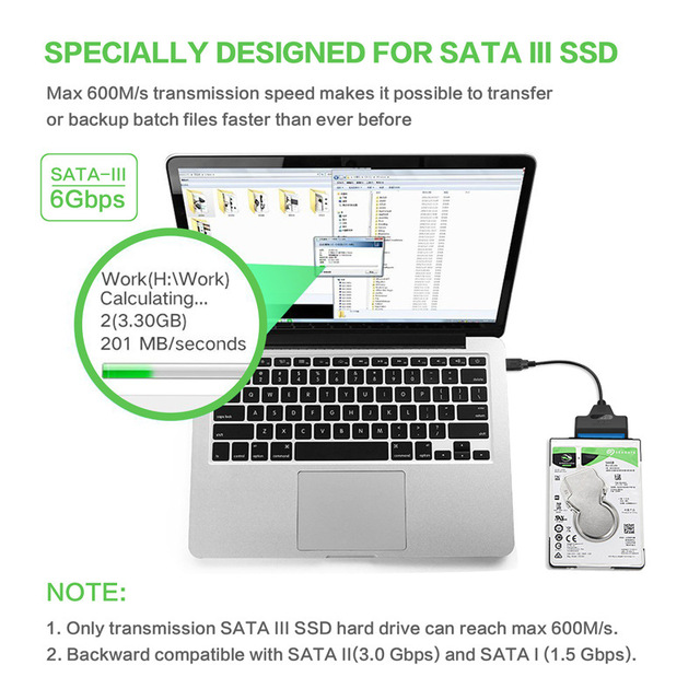 Kabel USB 3.0 do dysku SSD 2.5 z przejściówką SATA - kompatybilny z komputerami i telefonami komórkowymi - Wianko - 1