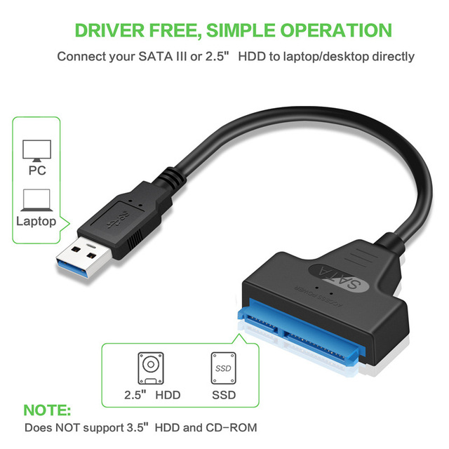 Kabel USB 3.0 do dysku SSD 2.5 z przejściówką SATA - kompatybilny z komputerami i telefonami komórkowymi - Wianko - 2