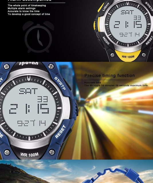 Sportowy zegarek cyfrowy Relogio Masculino SPOVAN, wodoodporny na 100 metrów z chronografem i budzikiem - męski i damski - Wianko - 4