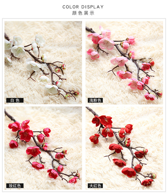 Sztuczne kwiaty jedwabne Plum Blossom gałęzie Sakura 60 cm - dekoracje do domu, stół, salon i ślub - Wianko - 1