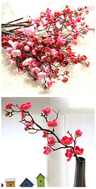 Sztuczne kwiaty jedwabne Plum Blossom gałęzie Sakura 60 cm - dekoracje do domu, stół, salon i ślub - Wianko - 6