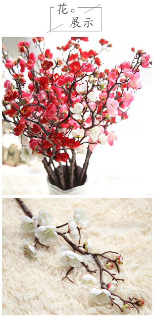 Sztuczne kwiaty jedwabne Plum Blossom gałęzie Sakura 60 cm - dekoracje do domu, stół, salon i ślub - Wianko - 2