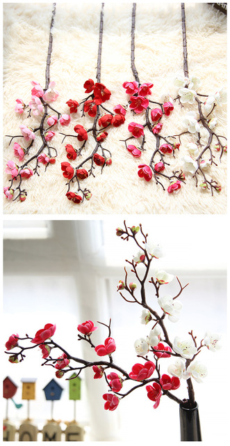 Sztuczne kwiaty jedwabne Plum Blossom gałęzie Sakura 60 cm - dekoracje do domu, stół, salon i ślub - Wianko - 5