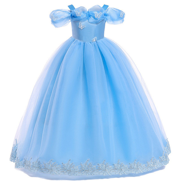 Dziewczęce niebieskie przebranie kopciuszka z motylkami - sukienka bez rękawów dla dzieci na Halloween i cosplay, idealna na przyjęcia księżniczek - Wianko - 2