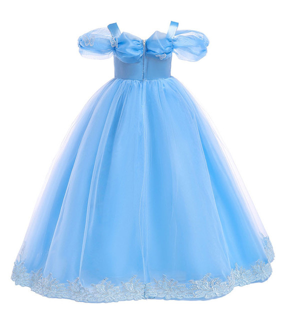 Dziewczęce niebieskie przebranie kopciuszka z motylkami - sukienka bez rękawów dla dzieci na Halloween i cosplay, idealna na przyjęcia księżniczek - Wianko - 3