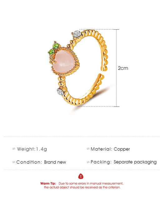 Słodka różowa brzoskwinia pierścień z regulowanym palecem - Opal - Wianko - 2