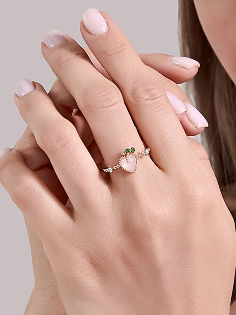 Słodka różowa brzoskwinia pierścień z regulowanym palecem - Opal - Wianko - 3