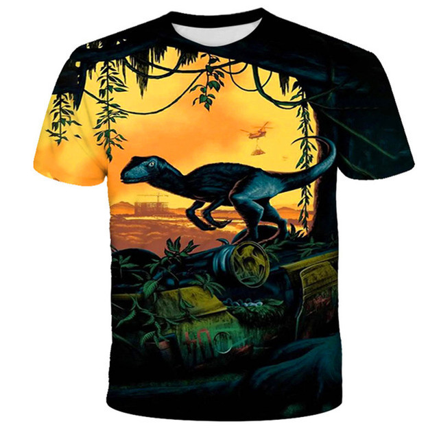Koszulki letnie dla dzieci 4-14 lat z motywem dinozaurów - świat jurajski, nadruk 3D - Wianko - 23