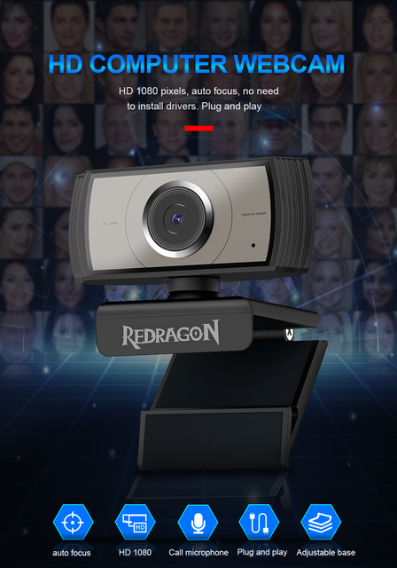 Kamera internetowa REDRAGON GW900 APEX USB HD 1920X1080P 30fps z autofokusem i wbudowanym mikrofonem do komputerów stacjonarnych, laptopów i PC - Wianko - 1