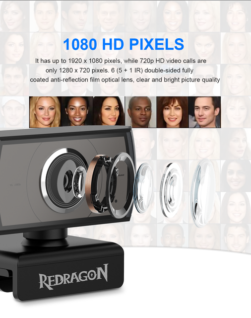 Kamera internetowa REDRAGON GW900 APEX USB HD 1920X1080P 30fps z autofokusem i wbudowanym mikrofonem do komputerów stacjonarnych, laptopów i PC - Wianko - 2