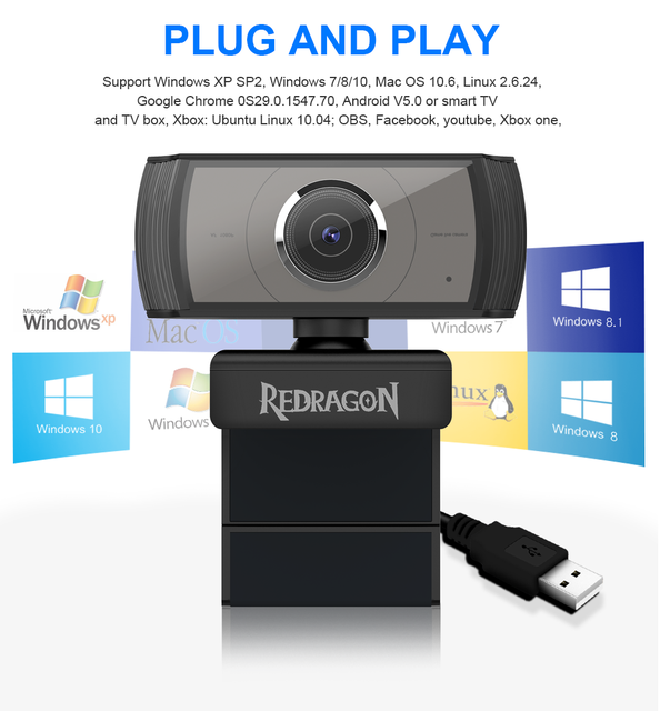 Kamera internetowa REDRAGON GW900 APEX USB HD 1920X1080P 30fps z autofokusem i wbudowanym mikrofonem do komputerów stacjonarnych, laptopów i PC - Wianko - 9