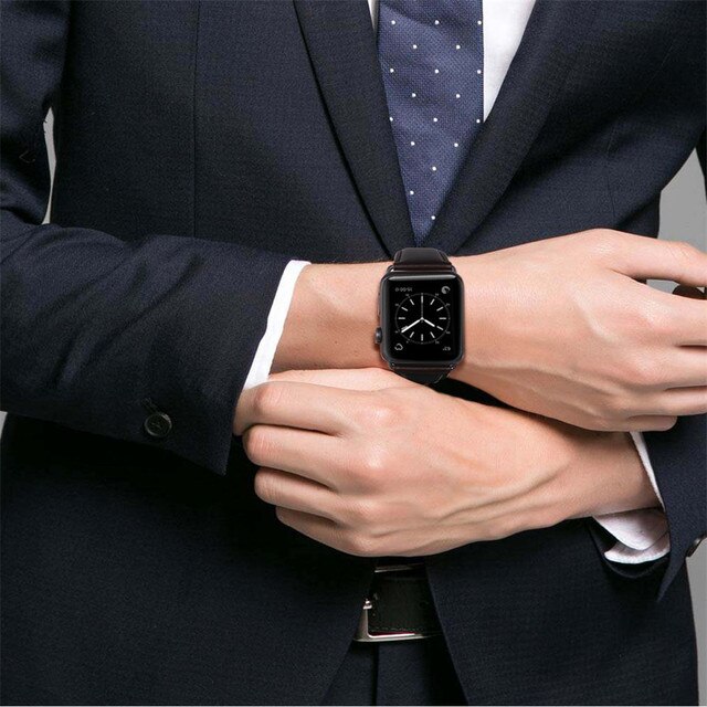 Bransoletka skórzana dla Apple Watch - Lśniący design, 42/38/44/40mm, seria 6 SE 5 4 3 2 1, męski pasek zegarka iWatch - Wianko - 14