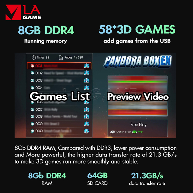 Automat do gier na monety FHD 1080p Pandoras Arcade Box EX z 3300 najnowszymi grami w 1. Gry planszowe DDR4 RAM 2021. Konsola walki z gra arkadowa - Wianko - 8