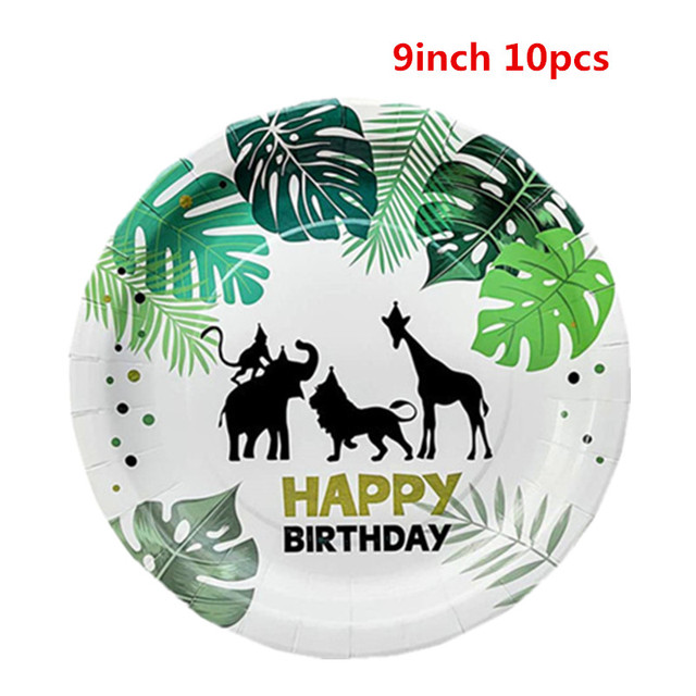 Jednorazowe naczynia na imprezę: Baby Shower dziki urodzinowy safari - talerze, kubki, banner, dekoracje (tropikalna dżungla) - chłopiec, dziewczynka - Wianko - 3