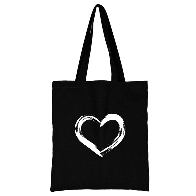 Damska torba na zakupy z tkaniny w modnym klasycznym wzorze serii Serce - wielokrotnego użytku, czarny wydruk na płótnie, duża pojemność - Wianko - 32