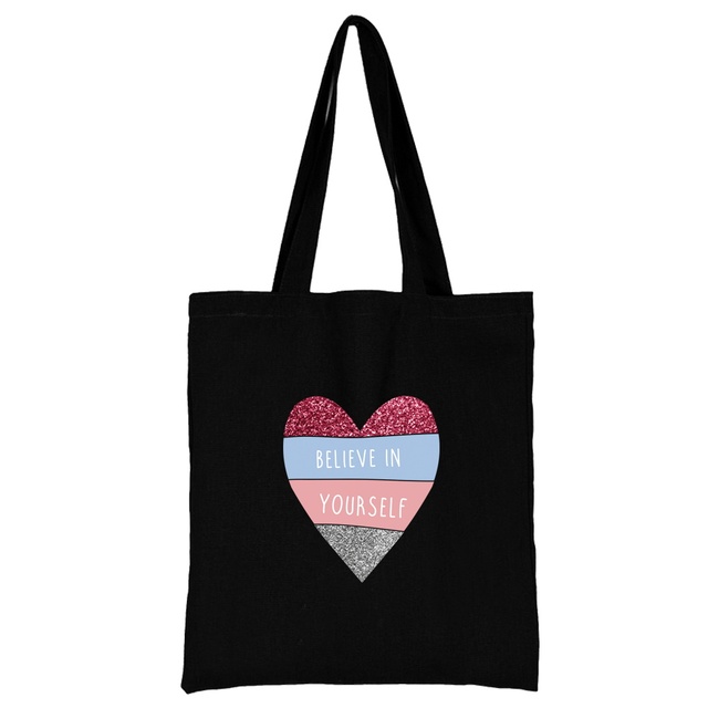 Damska torba na zakupy z tkaniny w modnym klasycznym wzorze serii Serce - wielokrotnego użytku, czarny wydruk na płótnie, duża pojemność - Wianko - 14