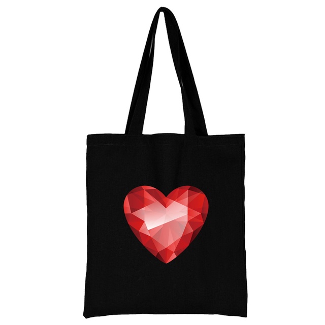 Damska torba na zakupy z tkaniny w modnym klasycznym wzorze serii Serce - wielokrotnego użytku, czarny wydruk na płótnie, duża pojemność - Wianko - 15