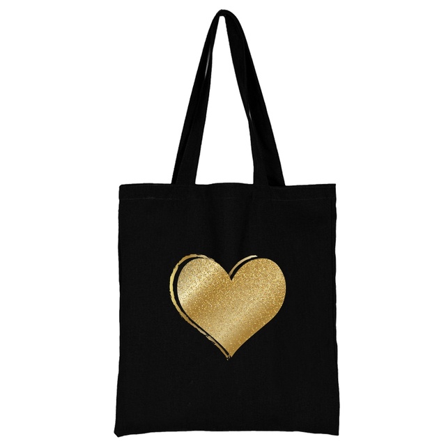 Damska torba na zakupy z tkaniny w modnym klasycznym wzorze serii Serce - wielokrotnego użytku, czarny wydruk na płótnie, duża pojemność - Wianko - 17