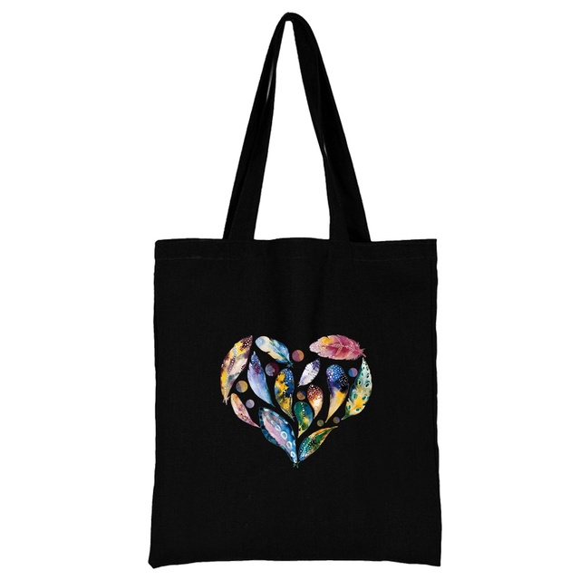 Damska torba na zakupy z tkaniny w modnym klasycznym wzorze serii Serce - wielokrotnego użytku, czarny wydruk na płótnie, duża pojemność - Wianko - 28