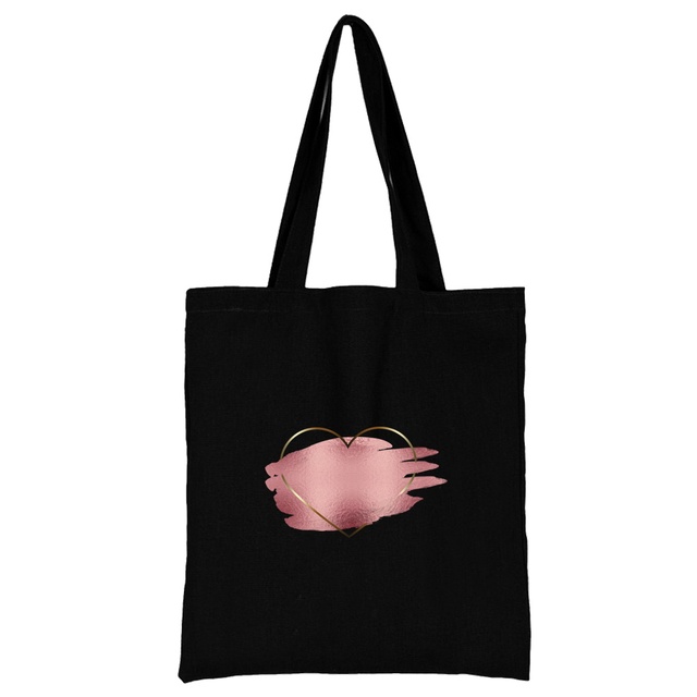 Damska torba na zakupy z tkaniny w modnym klasycznym wzorze serii Serce - wielokrotnego użytku, czarny wydruk na płótnie, duża pojemność - Wianko - 13