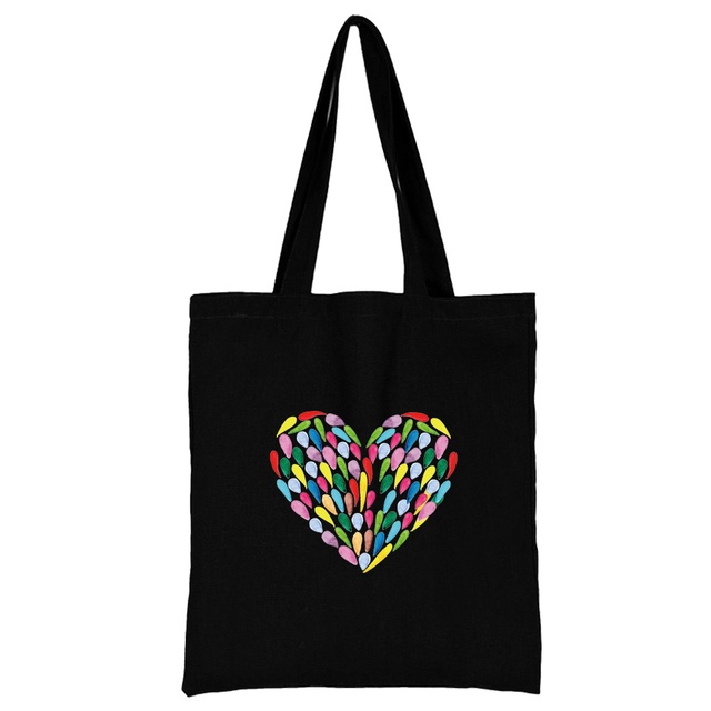 Damska torba na zakupy z tkaniny w modnym klasycznym wzorze serii Serce - wielokrotnego użytku, czarny wydruk na płótnie, duża pojemność - Wianko - 16