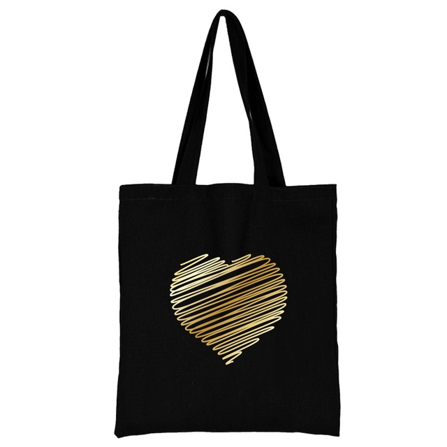 Damska torba na zakupy z tkaniny w modnym klasycznym wzorze serii Serce - wielokrotnego użytku, czarny wydruk na płótnie, duża pojemność - Wianko - 27