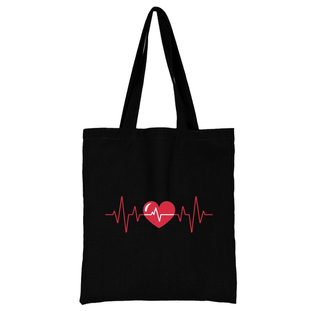 Damska torba na zakupy z tkaniny w modnym klasycznym wzorze serii Serce - wielokrotnego użytku, czarny wydruk na płótnie, duża pojemność - Wianko - 12