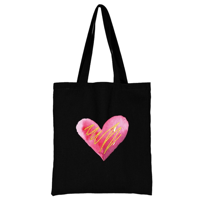 Damska torba na zakupy z tkaniny w modnym klasycznym wzorze serii Serce - wielokrotnego użytku, czarny wydruk na płótnie, duża pojemność - Wianko - 21