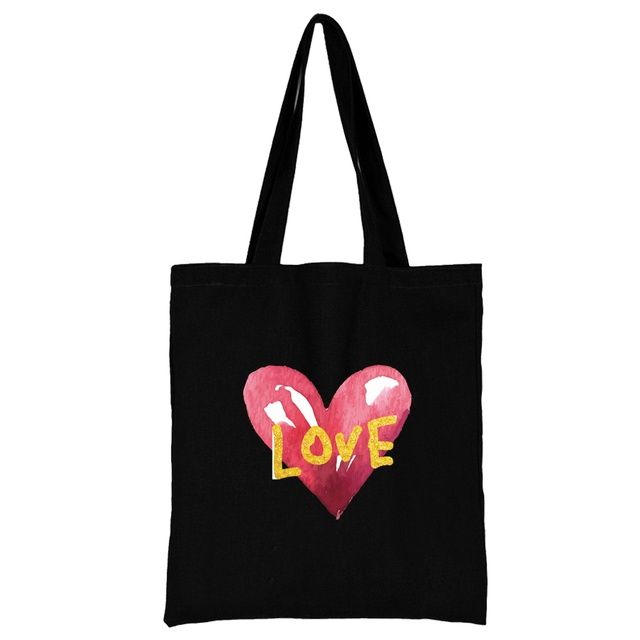 Damska torba na zakupy z tkaniny w modnym klasycznym wzorze serii Serce - wielokrotnego użytku, czarny wydruk na płótnie, duża pojemność - Wianko - 24
