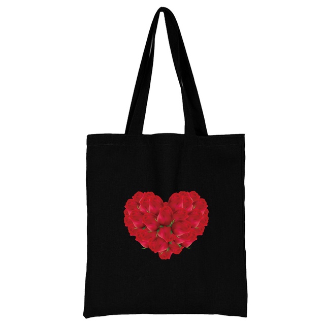 Damska torba na zakupy z tkaniny w modnym klasycznym wzorze serii Serce - wielokrotnego użytku, czarny wydruk na płótnie, duża pojemność - Wianko - 22