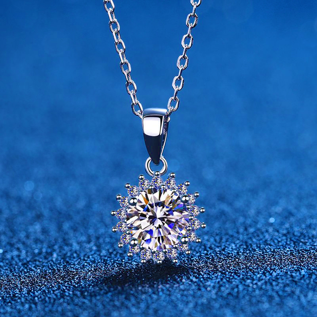 Naszyjnik Moissanite słonecznik 5CT srebrny - Wianko - 7