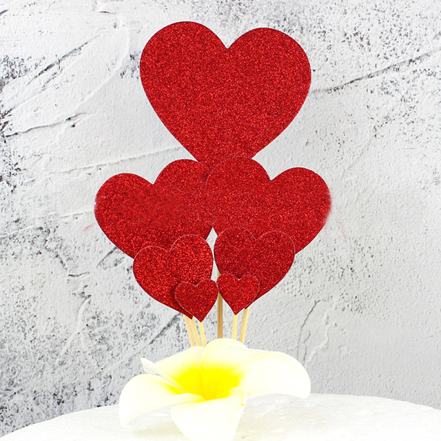 Zestaw 7 złotych dekoracji w kształcie serca na tort weselny - elegancki prezent na ślub, urodziny i baby shower - Wianko - 13