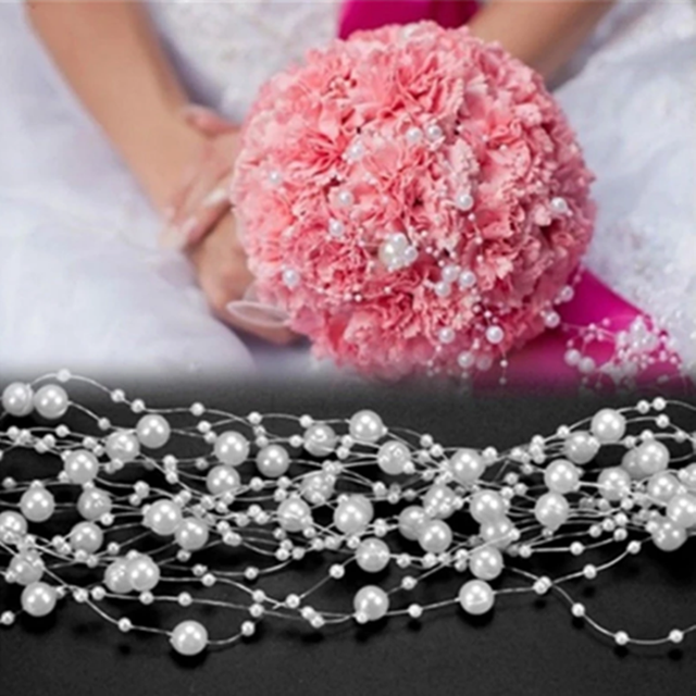Żyłka sztuczne perły kwiat girlanda 5 jardów, 3mm+8mm – łancuch korali, dekoracje DIY w formie kwiatów na wesele – akcesoria - Wianko - 6