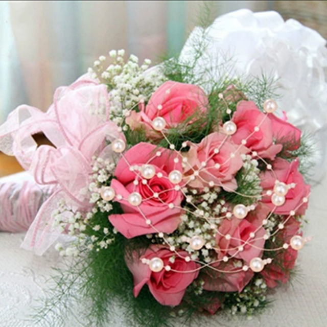 Żyłka sztuczne perły kwiat girlanda 5 jardów, 3mm+8mm – łancuch korali, dekoracje DIY w formie kwiatów na wesele – akcesoria - Wianko - 4