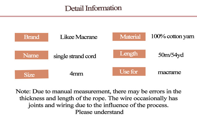 50m kolorowy sznurek bawełniany do makramy 100% bawełna 4mm pojedyncza nitka - Wianko - 2