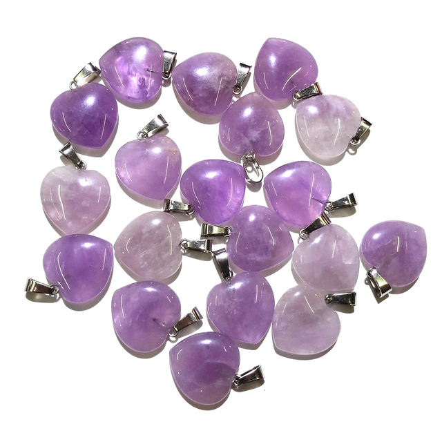 Naszyjnik z fioletowym kwarcem w kształcie serca - kamień naturalny, uzdrawiający Reiki, amulet DIY, biżuteria - 16 mm - Wianko - 2