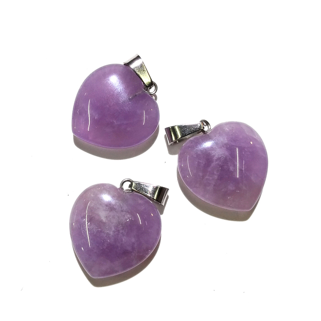 Naszyjnik z fioletowym kwarcem w kształcie serca - kamień naturalny, uzdrawiający Reiki, amulet DIY, biżuteria - 16 mm - Wianko - 1