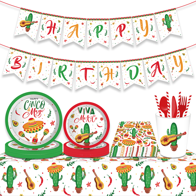 130*220cm Obrus Meksykański Kaktus z Motywem, Jednorazowe Zestawy Zastaw Stołowych na Baby Shower i Urodzinową Dekorację - Wianko - 4