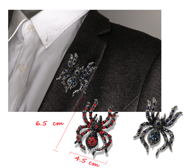 Duża broszka vintage owad pająk z kryształkami rhinestone w formie pinu, idealna biżuteria do garnituru dla mężczyzn i kobiet - najlepszy prezent - Wianko - 1