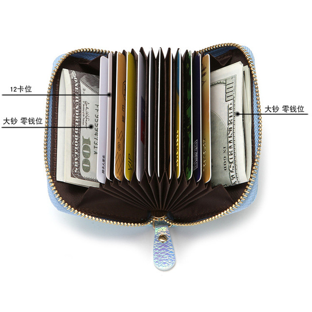 Etui na karty kredytowe damskie zabezpieczające portfel RFID skórzane 15-kieszeniowe kolor: fioletowy/niebieski/różowy - Wianko - 2