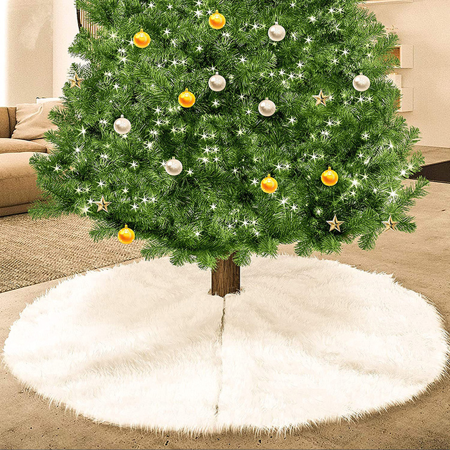 Biała świąteczna mata choinkowa pluszowy dywan Xmas 90x122 cm - Wianko - 5