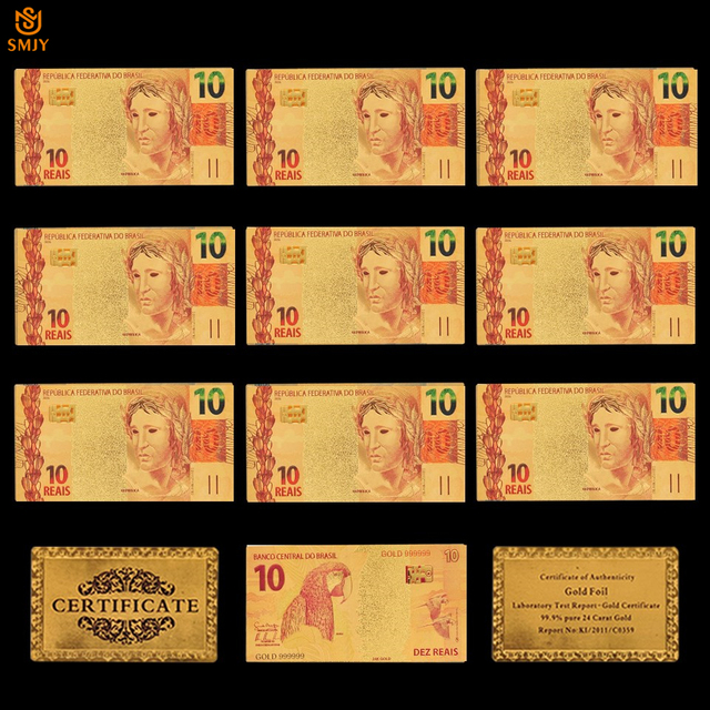 10 sztuk ładnych brazylijskich złotych banknotów 10 Reais 24k pozłacane replika kolekcjonerska - Wianko - 28