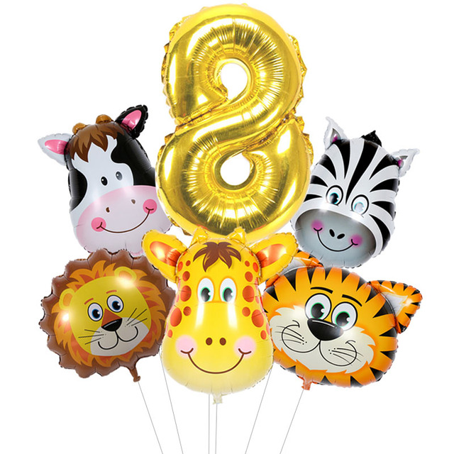 Mini zestaw balonów zwierzęcych: tygrys, lew, jeleń, zebra - 32 cale, cyfry, dekoracje na urodziny dziecięce - Wianko - 3