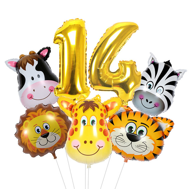 Mini zestaw balonów zwierzęcych: tygrys, lew, jeleń, zebra - 32 cale, cyfry, dekoracje na urodziny dziecięce - Wianko - 2