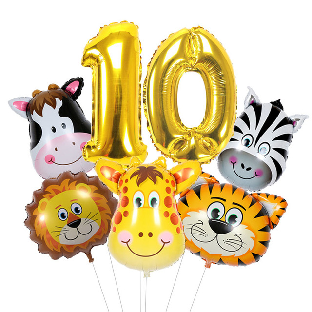 Mini zestaw balonów zwierzęcych: tygrys, lew, jeleń, zebra - 32 cale, cyfry, dekoracje na urodziny dziecięce - Wianko - 4