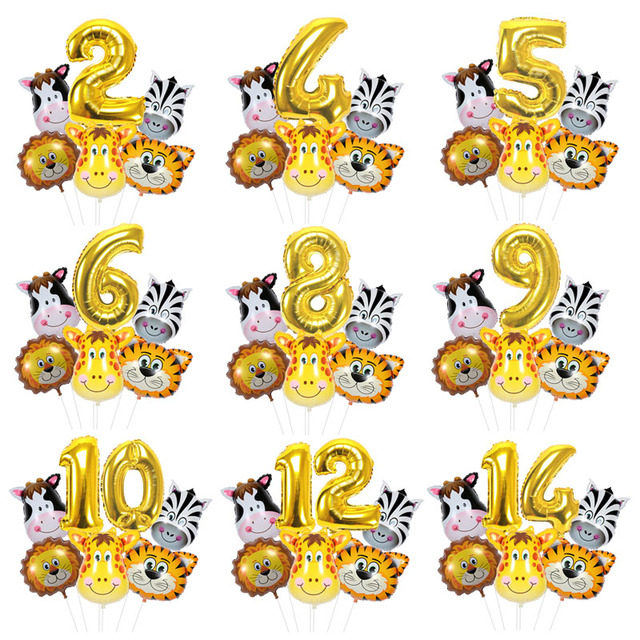 Mini zestaw balonów zwierzęcych: tygrys, lew, jeleń, zebra - 32 cale, cyfry, dekoracje na urodziny dziecięce - Wianko - 1