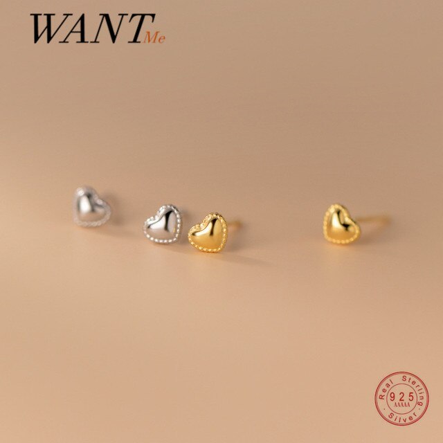 Kolczyki sztyft WANTME Love Heart - urocze minimalistyczne 925 Sterling Silver dla kobiet na urodziny i imprezy młodzieżowe - Wianko - 1
