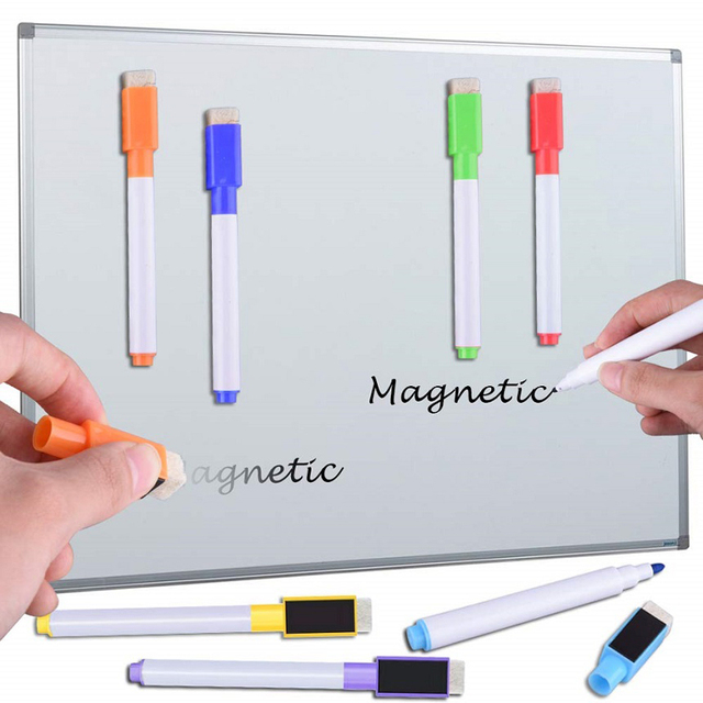 Tablica biała z 8 sztukami długopisów z gumką - marker zmywalny, pisanie magnetyczne, akwarelowy pisak - biuro szkolne - Wianko - 2