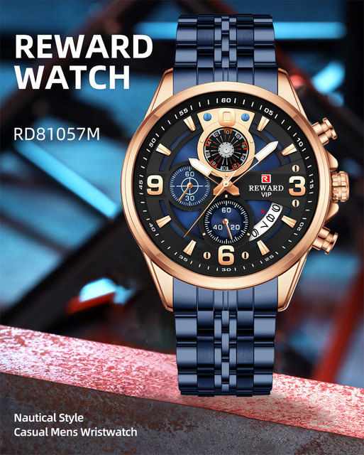 Człowiek REWARD 2022 - wielofunkcyjny zegarek sportowy z chronografem i podświetleniem - stal nierdzewna - Wianko - 1